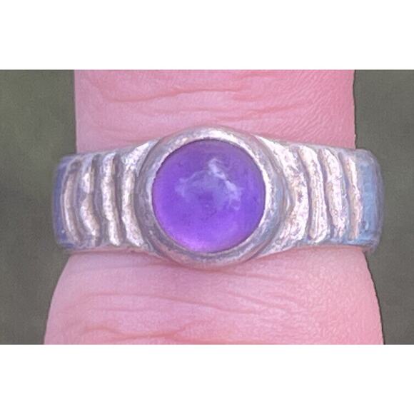 Vintage Sterling Silver Ring 925 Size 6.5 Amethyst Cabochon Band Hallmarked RCK - Picture 5 of 10